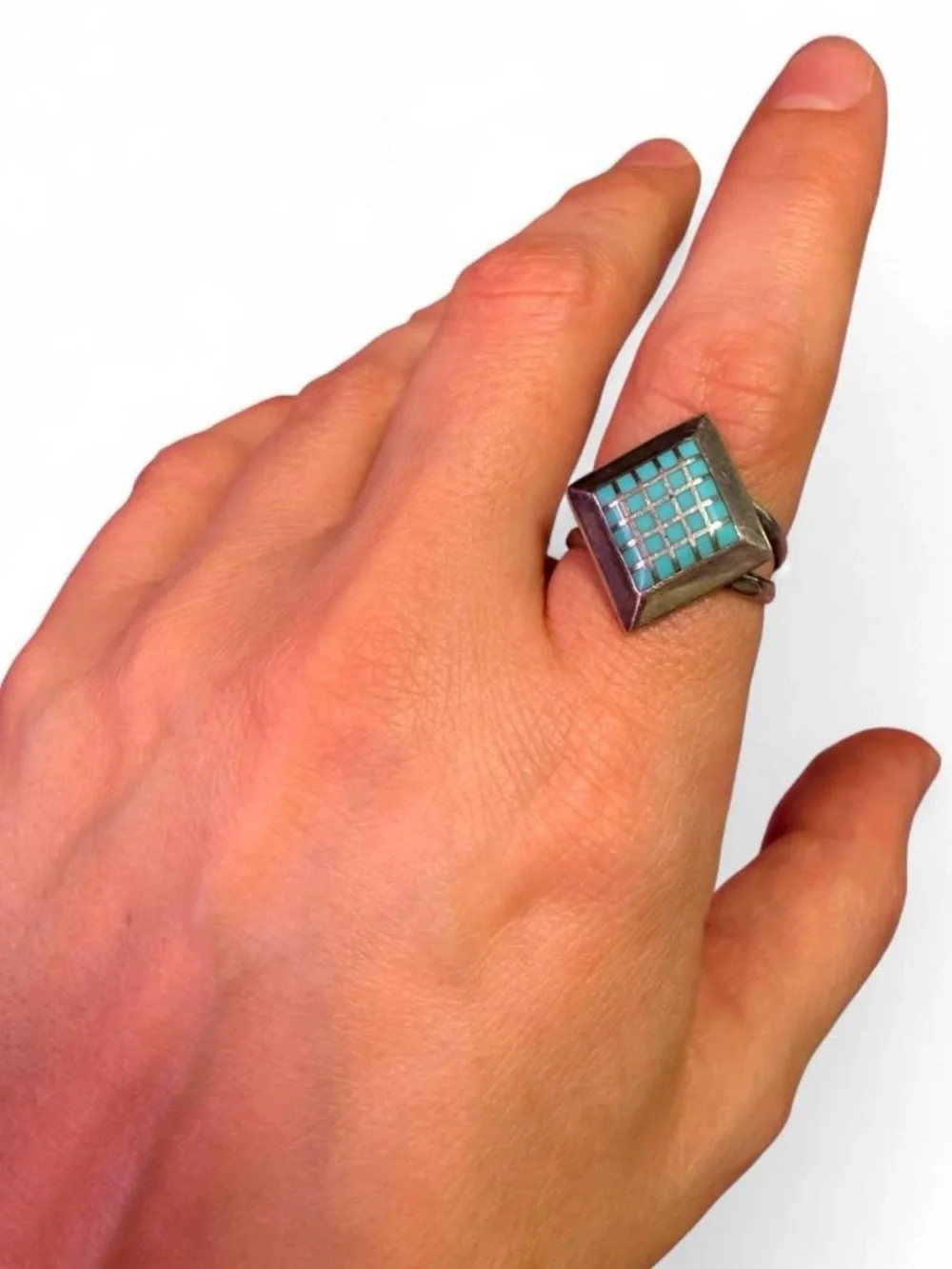 Vintage Sterling Silver Turquoise Micro Channel Inlay Ring – Zuni Style
